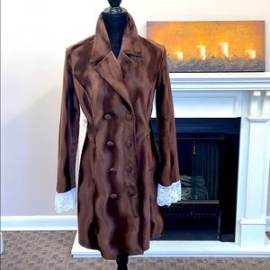 COPY - Sans Souci Brown Velvet Faux Fur Trench Coat M